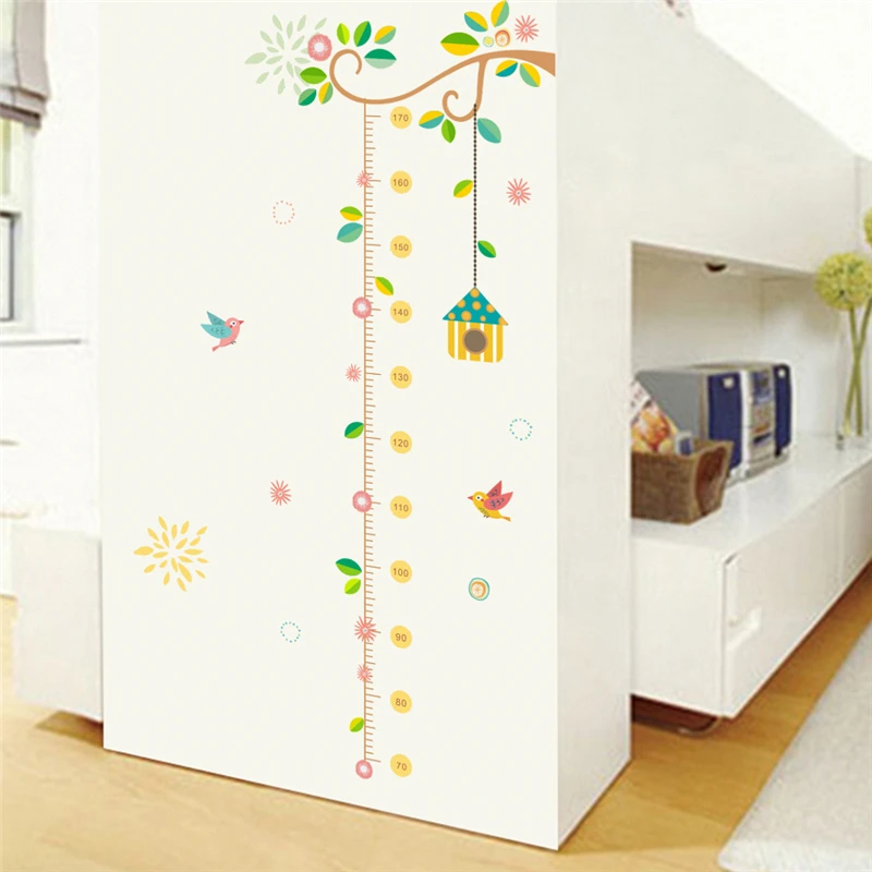 

Birds Cage Flower Tree Branch Growth Chart Wall Stickers For Kids Room Decor Nursery Mural Art Diy Children Height Home Decal