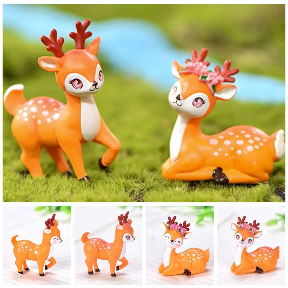 

Waterproof Mini Cartoon Sika Deer Ornament Handmade Delicate Animal Statue Interesting Plastic Cartoon Sika Deer Figurine