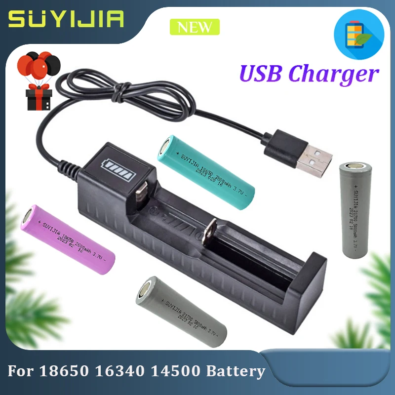 

SUYIJIA New Original 1 Slot Universal 18650 16340 21700 14500 Lithium Battery Charger USB Interface with Cable Smart Charger