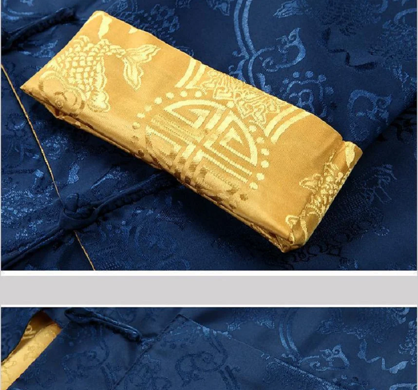 Chinese Traditional Men Double Faced Kung Fu Jacket High Quality Satin Tang Suit Coat Long Sleeve Hanfu Clothing