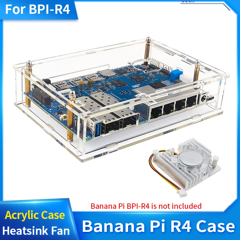 

Banana Pi BPI-R4 Acrylic Case Transparent Shell Optional Cooling Fan Heatsink for Banana Pi BPI-R4 Smart Router Board