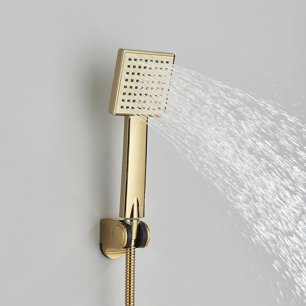 Polish Golden Bathroom Shower Faucet Bathtub Faucet with Hand shower Waterfall Spout Wall Mount Cold Hot Water Mixer Bathing 3