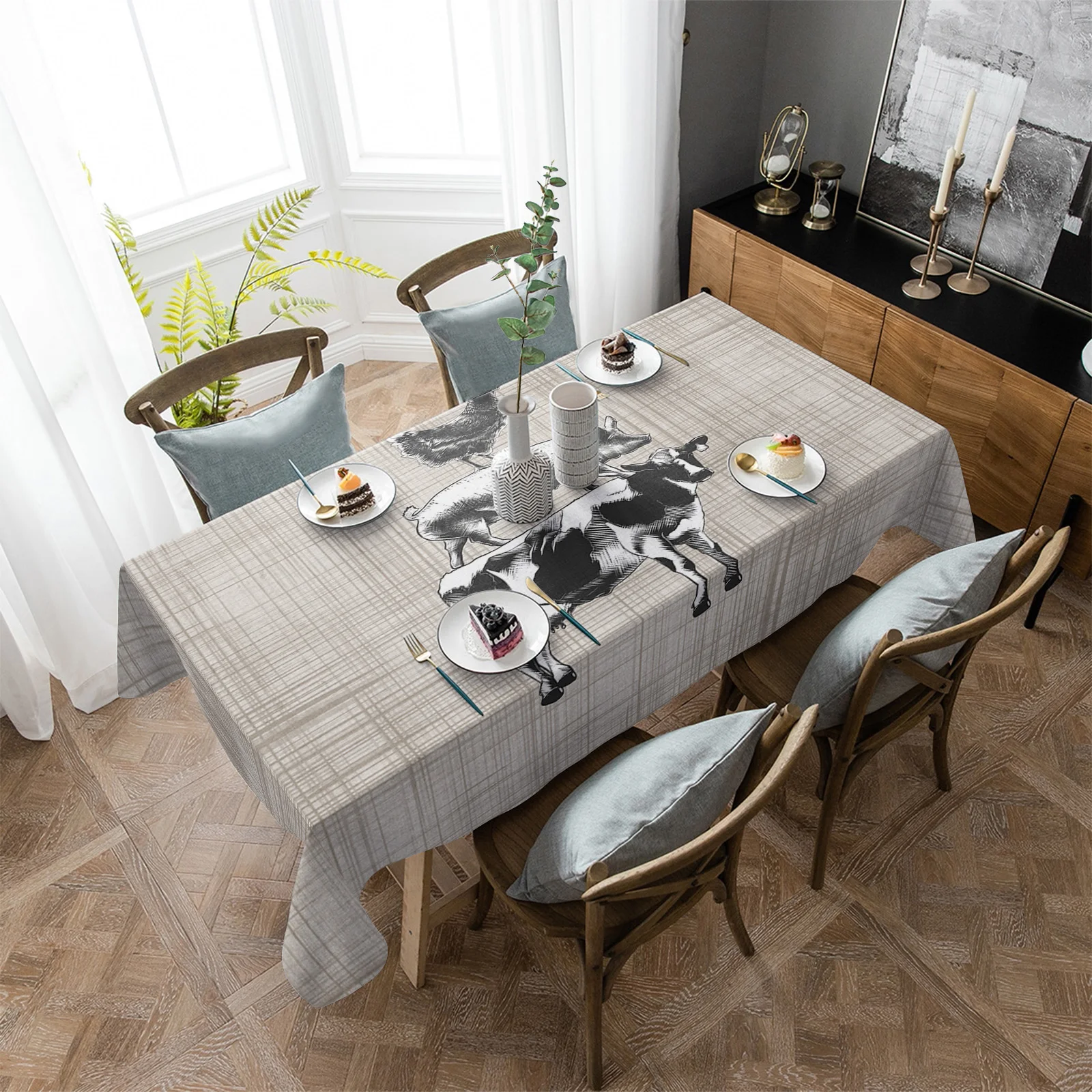

Farm Animal Theme Retro Tablecloths for Dining Table Waterproof Rectangular Table Cover for Kitchen Living Room