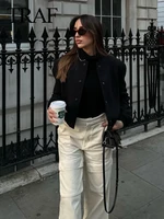 TRAF Vintage Solid Long Sleeve Bomber Jacket Spring Women Casual Coats Streetwear 2023 Female Elegant Lapel Zipper Jakcet - Image 4