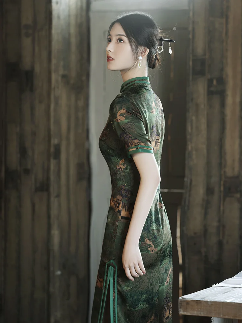 FZSLCYIYI ߱ ü  ª Ҹ Cheongsam Ʈ  ư μ ƾ Qipao ϸ ̺ 巹