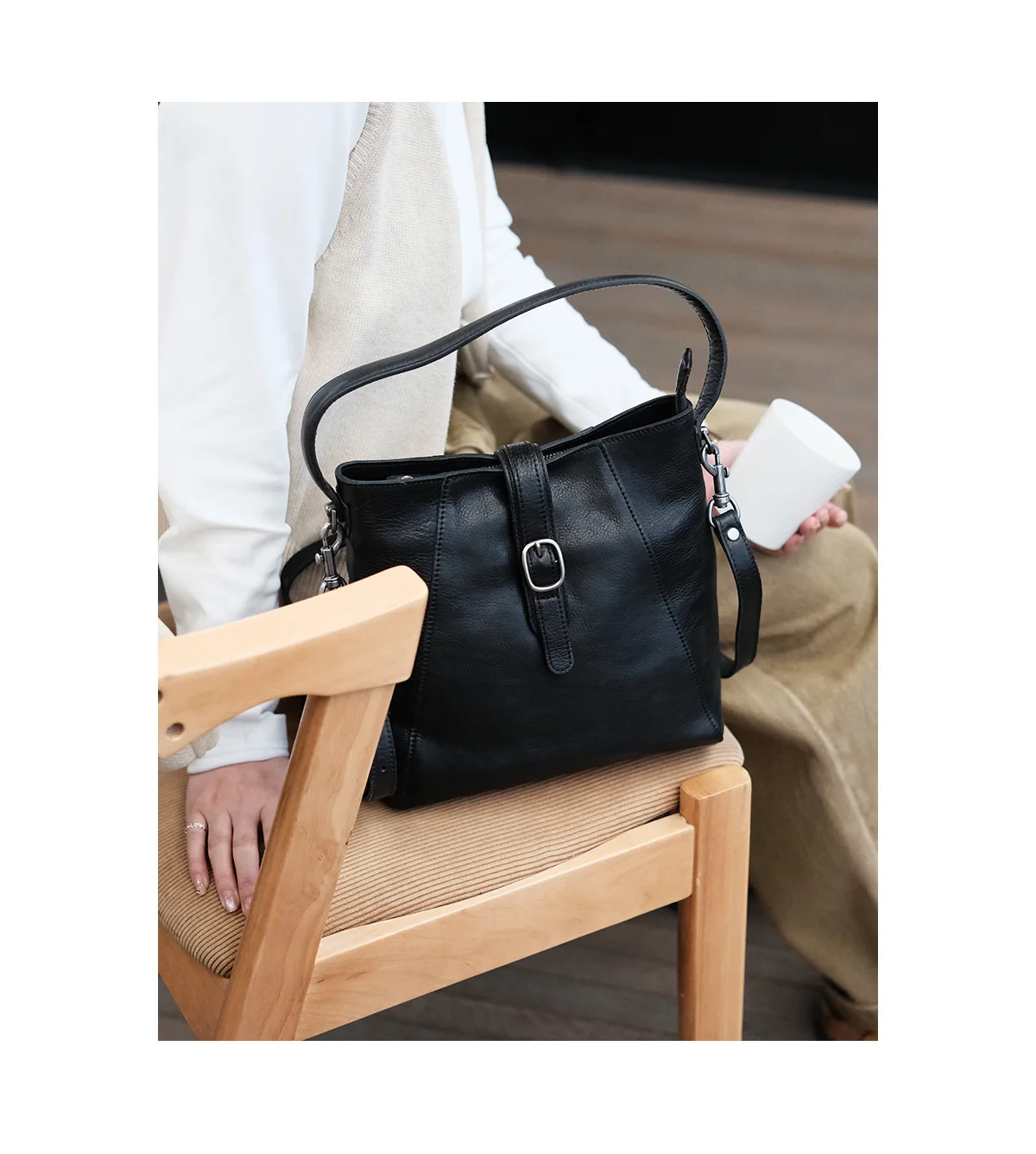 Lässiger Vintage-Organizer, handgefertigte Handtasche aus pflanzlich gegerbtem Rindsleder, tägliche Pendelarbeit, Schulter-Crossbody-Tasche aus echtem Leder – Detail 8