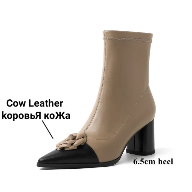 LeShion Of Chanmeb Women Real Leather Boots Brand Luxury Flower