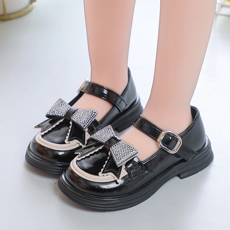 Cute Girls Rhinestone Bow Pink Versatile Casual 2023 Children's Fashion Shoes for Party Wedding Shows Hook & Loop Casual Shoes 3