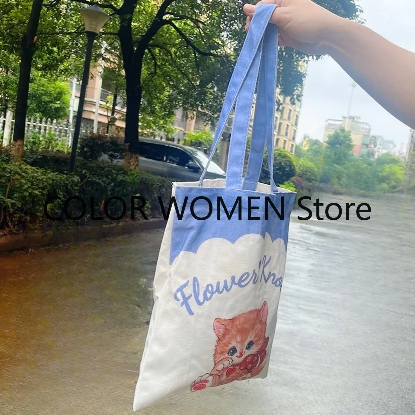 플라워 노즈 화이트 보타이 오렌지 캣 리미티드 에디션 캔버스 백 메이크업 백