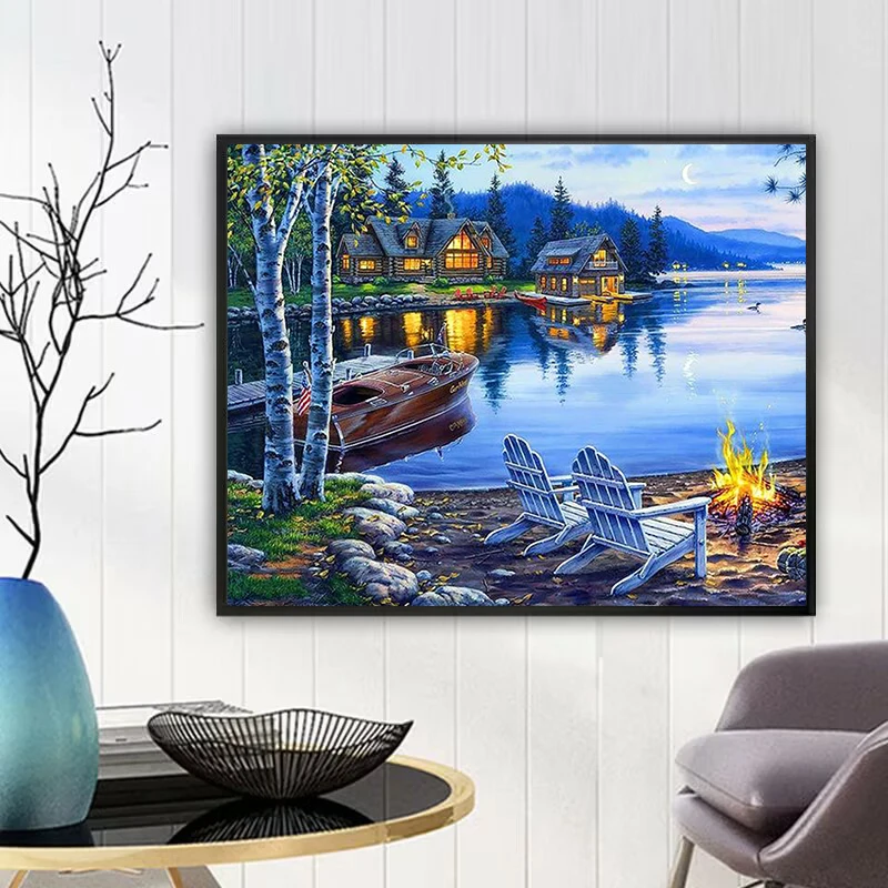 Description Picture 5 of item5D New Collection 2024 Diamond Embroidery Seaside scenery Mosaic Art Kits scenery Hanging paintings Cross Stitch Gift