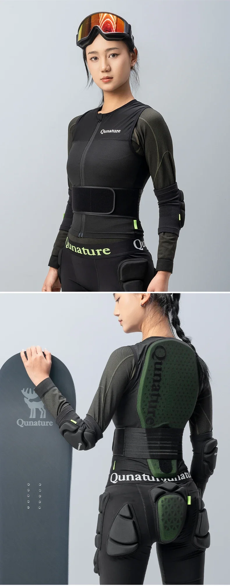 Qunature Skischutzweste / Sturzschutzweste Ausrüstung für Alpinskifahren und Snowboarden, CE-Klasse 1, Stoßschutz Verstärkter Schutz für Taille/Wirbelsäule, Abnehmbare Schutzplatten, Unisex Sportliche Rückenschutzweste – Detail 7
