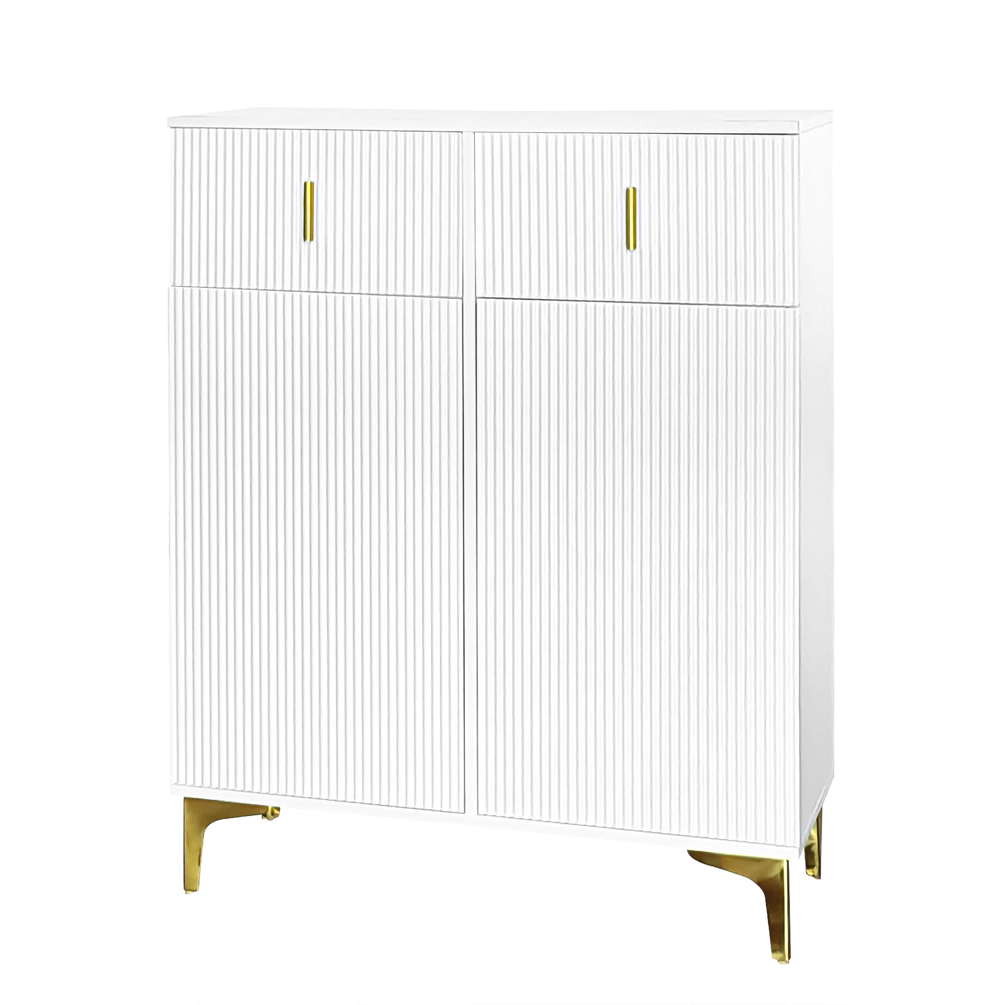 Elegantes Sideboard/Schuhschrank mit strukturierten Paneelen, verstellbaren Regalen und vergoldeten Dekorationen, mit Schubladen – Detail 11