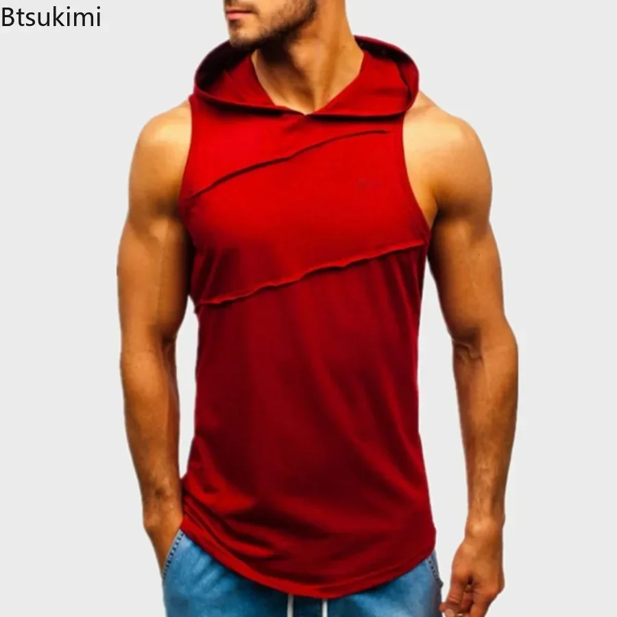 T-shirt sportiva con cappuccio moda uomo senza maniche canotte casual larghe corsa palestra fitness gilet uomo abbigliamento sportivo felpe con cappuccio da allenamento top - immagine 4