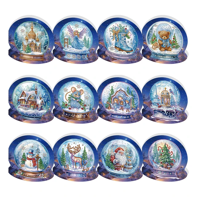 Cartes de vministériels x et de vministériels x en biscuits 5D pliées, peinture au diamant faite à la main, carte de festival de Noël, carte d'anniversaire, arts, 12 pièces, 4 pièces 2