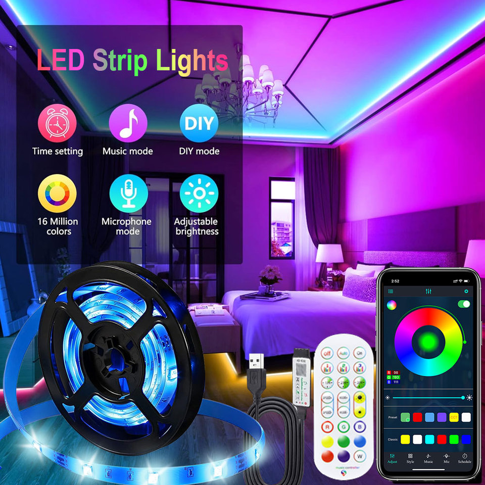 RGB LED Night Light USB DC5V LED Strip 24key Control RGB 5050 Diode TV Backlight LED Light for Home Room TV Screen