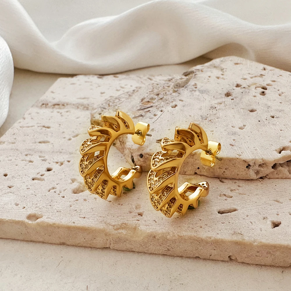 Trend Statement Stainless Steel Zircon CC Geometric Hollow Unusual Hoop Earrings Prevent Allergy Gold Plated Texture Jewelry New - Image 5