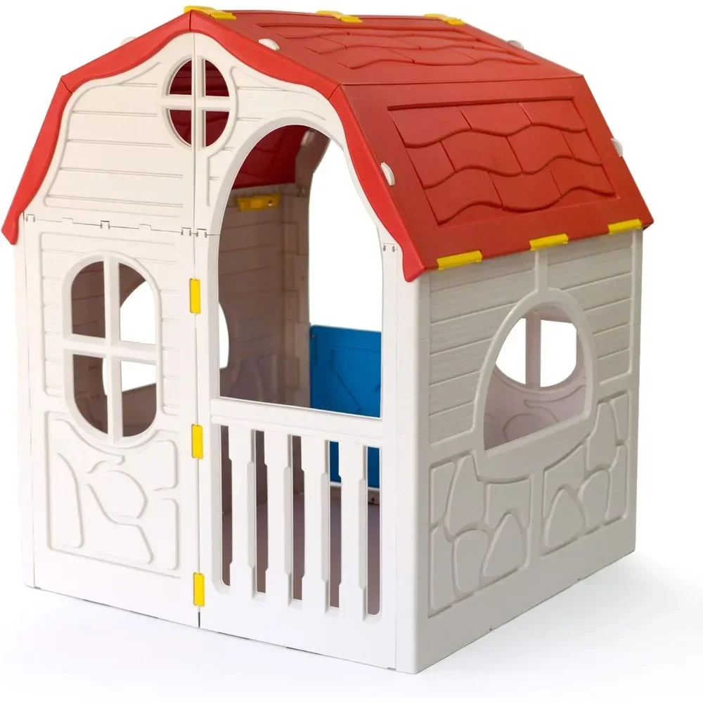 Children's Playhouse,Compact Foldable Plastic Toddler Roomy Outdoor Playhouse for Children Ages 2 Years Old and Up Playhouses 2