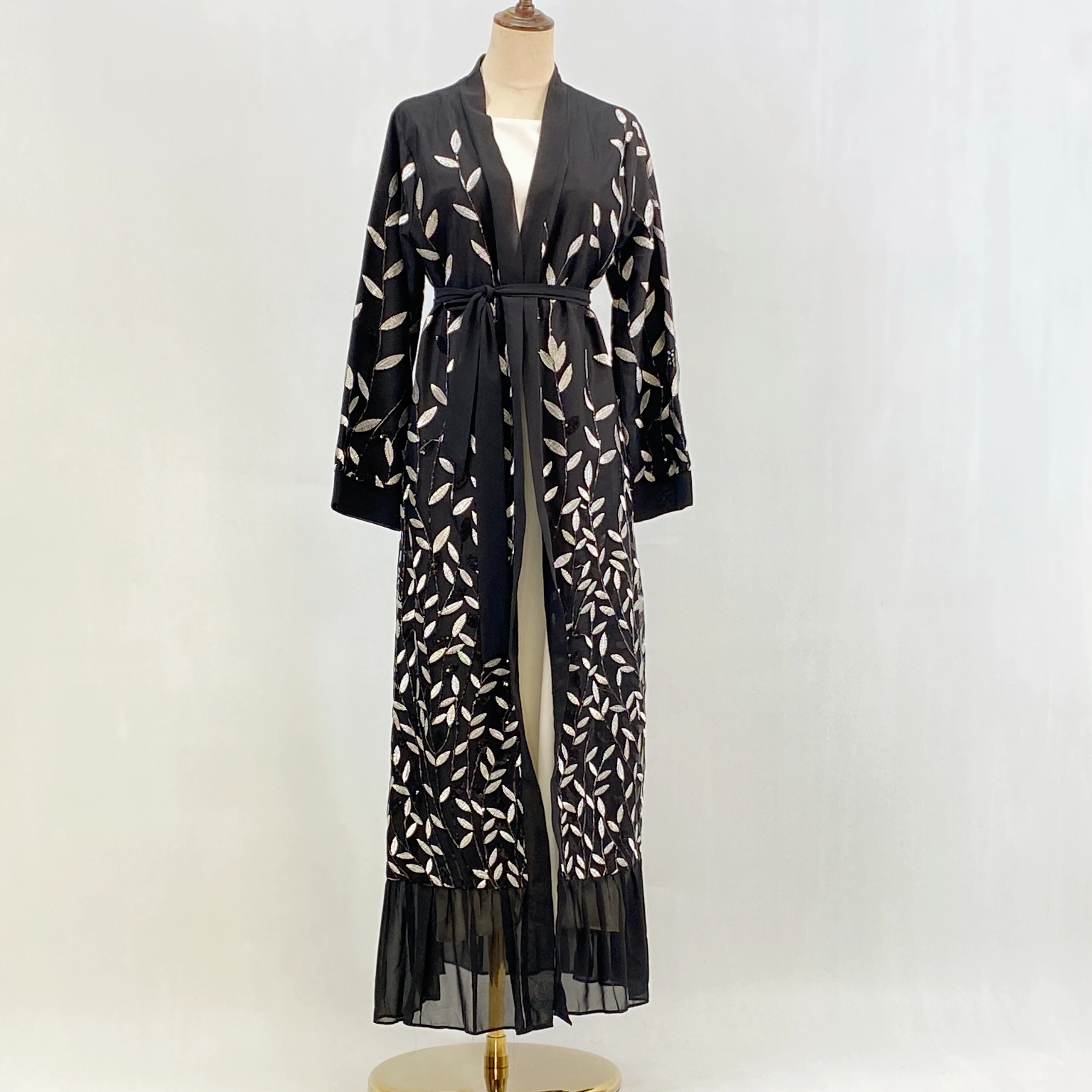 abaya women elegant chiffon embroidery modest dresses muslim black popular kaftan caftan femmes 2025 dubai islam with beltkebaya Abaya Women Elegant Chiffon Embroidery Modest Dresses Muslim Black Popular Kaftan Caftan Femmes 2025 Dubai Islam With BeltKebaya 3