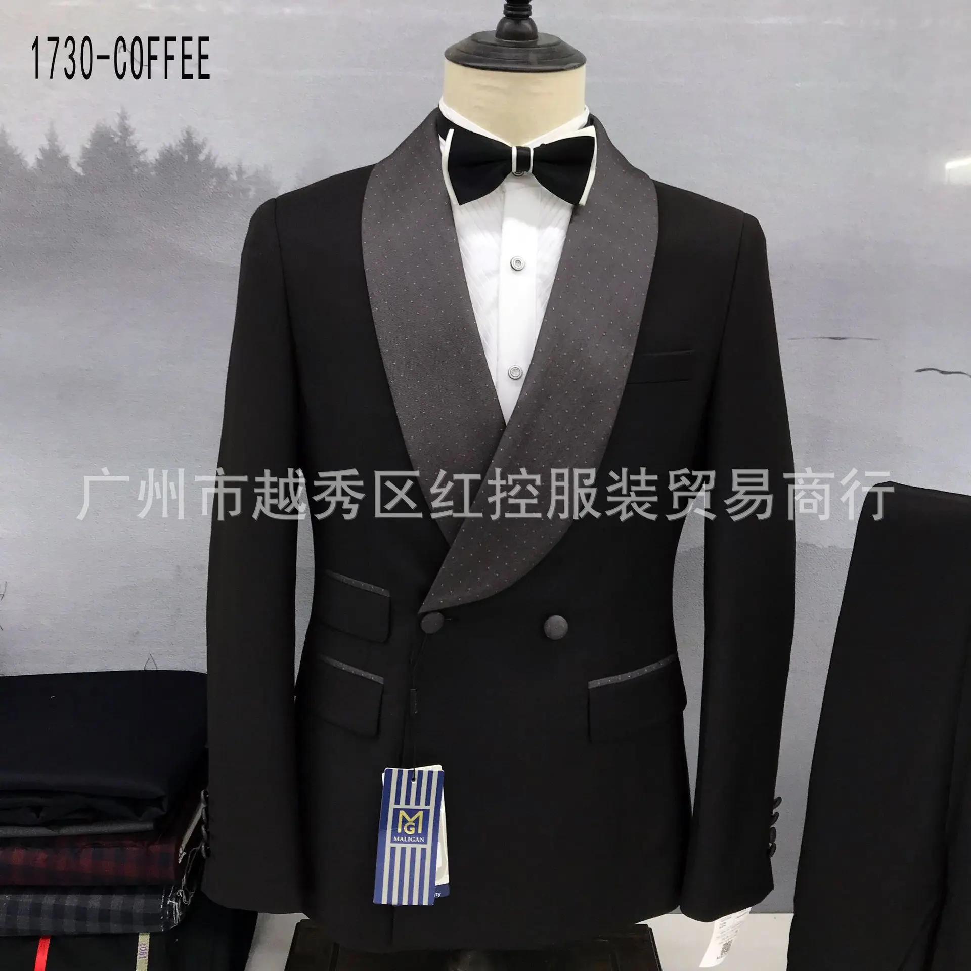 Mens Suit Fashion Black Suits for Men Slim Fit Double Breasted Blazer Pants 2 Pieces Set Prom Wedding Business Men Suit Shawl Lapel Tuxedo