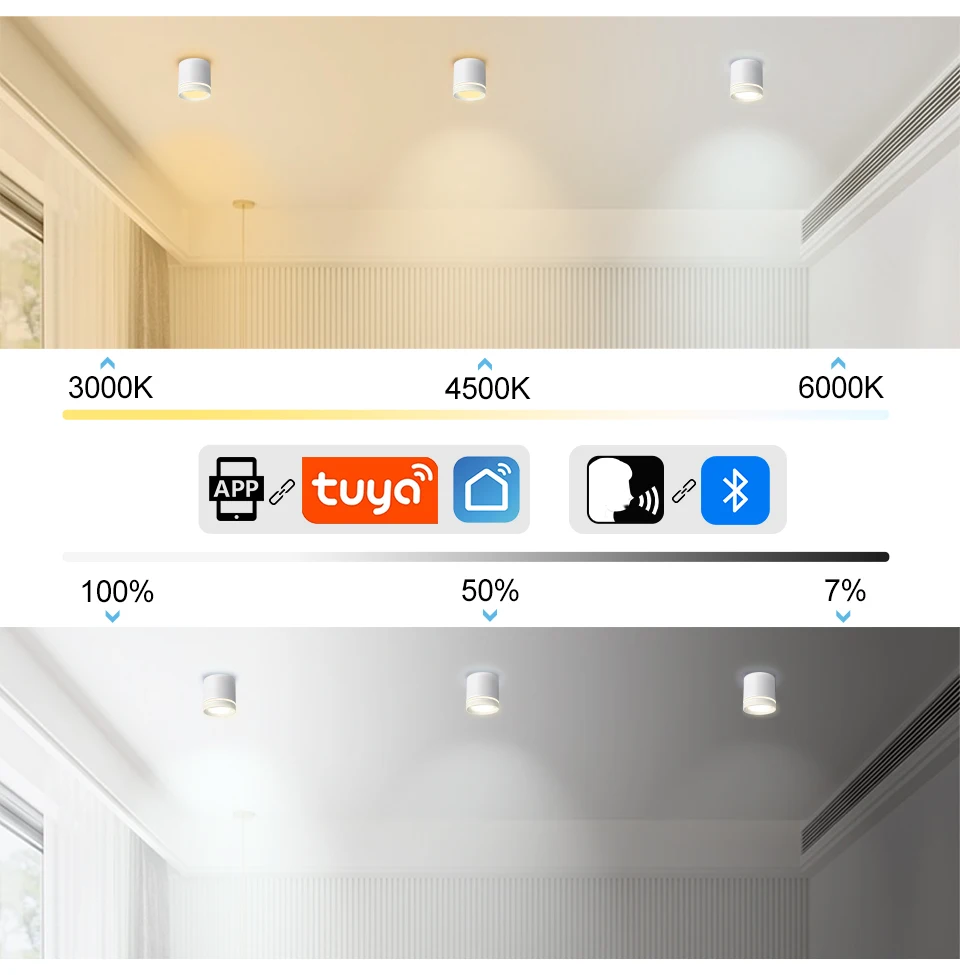 Tuya-superfície montada LED Downlight, projetor de teto