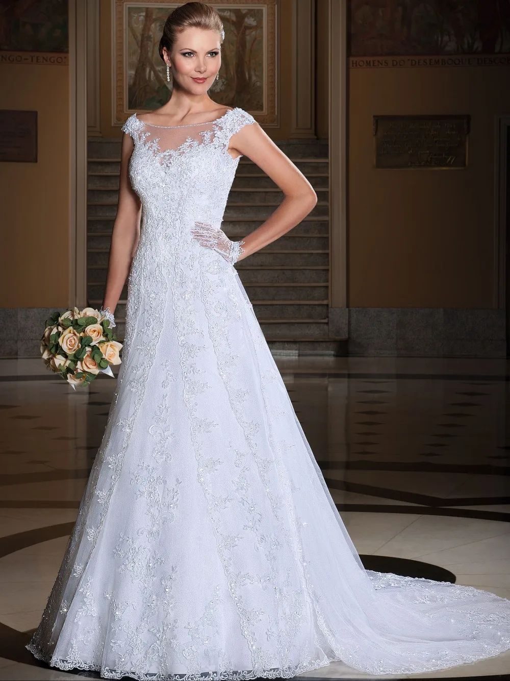 

Amazing Appliques Vestido De Noiva Sexy Scoop Vestidos De Novia Detachable Train Wedding Dress 2023 Lace Robe De Mariée