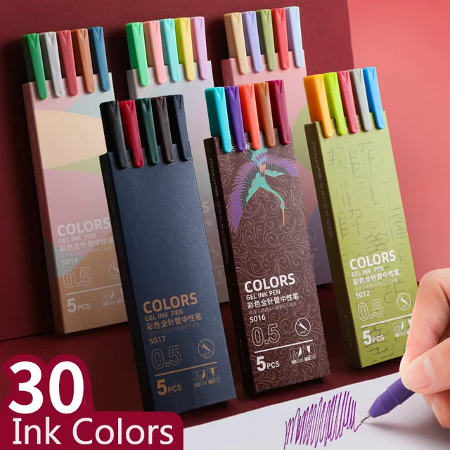 Color Ink Gel Pen Set 0.5mm Refill Smooth Ink Writing Durable Signing Pen 5 Colors Vintage Color Macarons Pens Gift 1