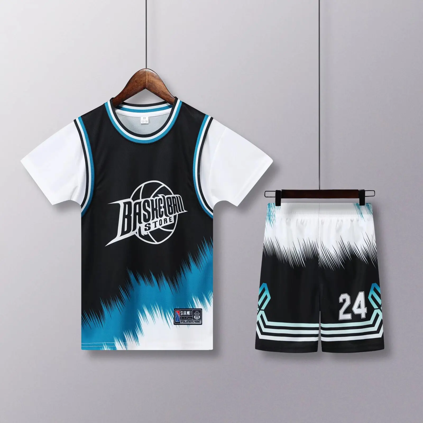 Sports Suit 24 25 Children's Clothing Boy Girl Basketball Jerseys Fake two-piece Uniform Kit Training Shirts and Shorts