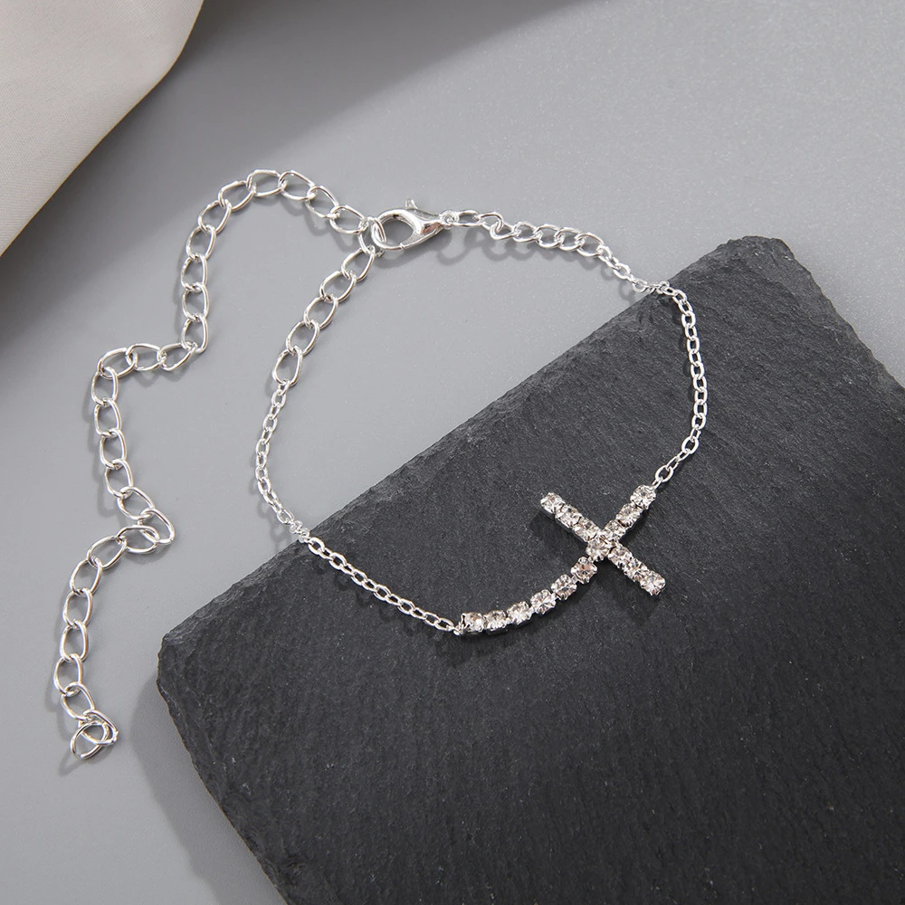 Ankle Chains New Rhinestone Double Heart Anklets for Women Bling Hollow Out Love Exquisite Foot Chain Summer Beach Foot Ornaments Jewelry