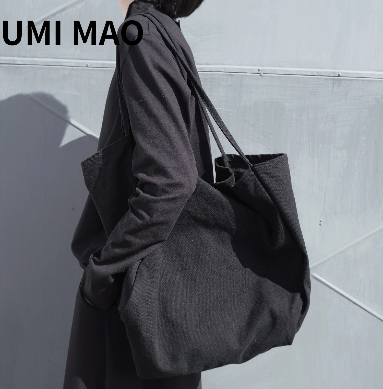 UMI MAO Yamamoto Dark Niche Design Large Capacity Thick Open Shoulder Bag Handbag Shopping Bag Canvas Bag Men Women Femme Y2K