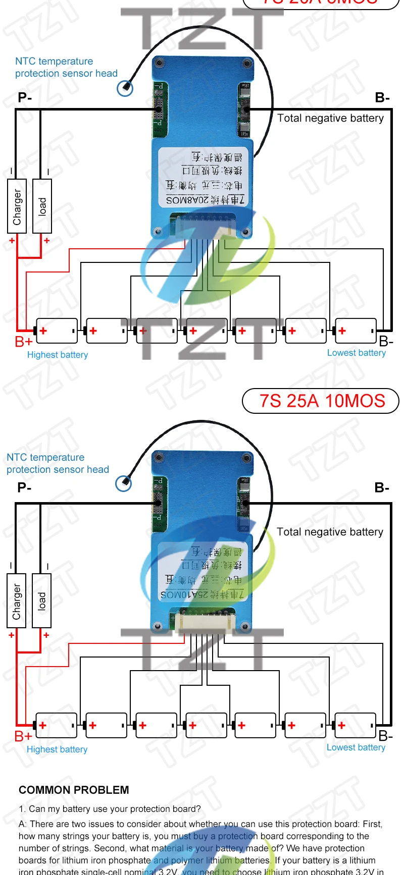 BMS 7S 24V 15A 20A 25A Li-Ion Lmo Ternäre Lithium 18650 Batterie Ladegerät Schutz Bord Balance und NTC Temperatur Schützen – Detail 5