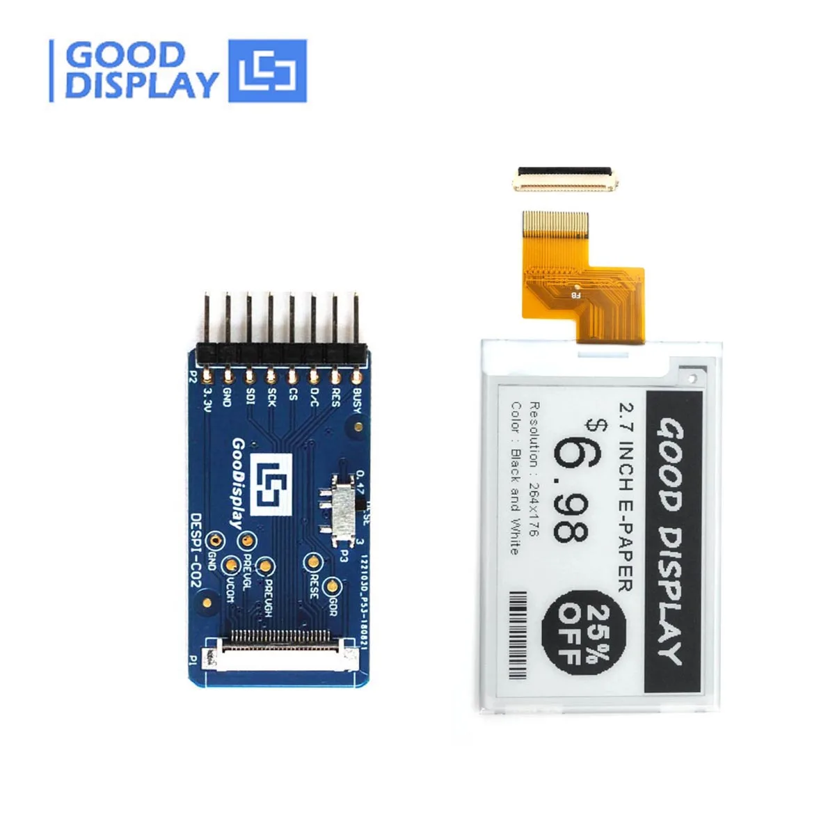 Tela de Eink 2.7 Polegada Spi Interface 296×152 Eletrônico Eink Display e Epd Chapéu Gdey027t91