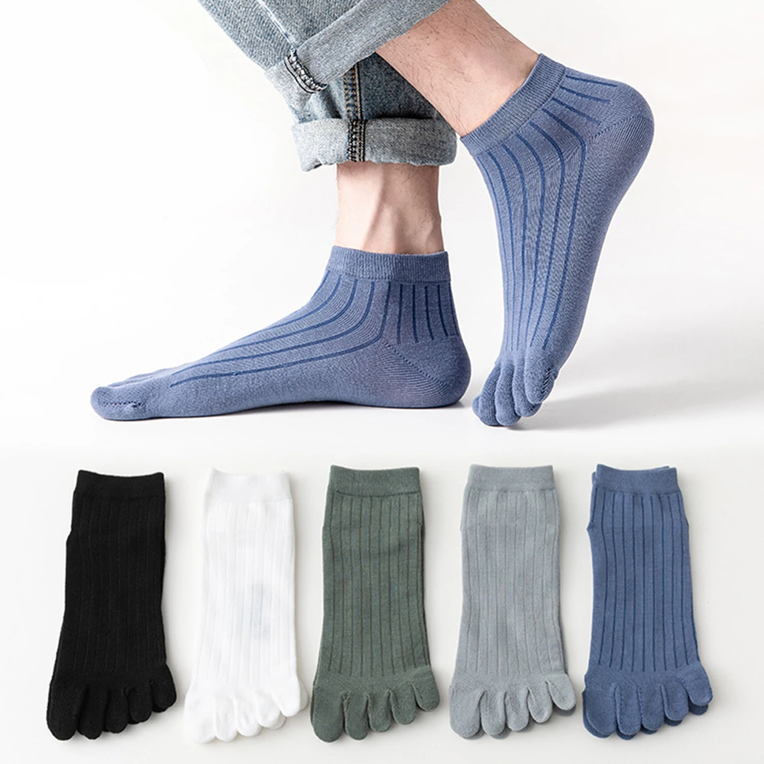 

Solid Color Cotton Five Finger Socks Mens Sports Breathable Soft Elastic Comfortable Shaping Anti Friction Men's Socks With Toes