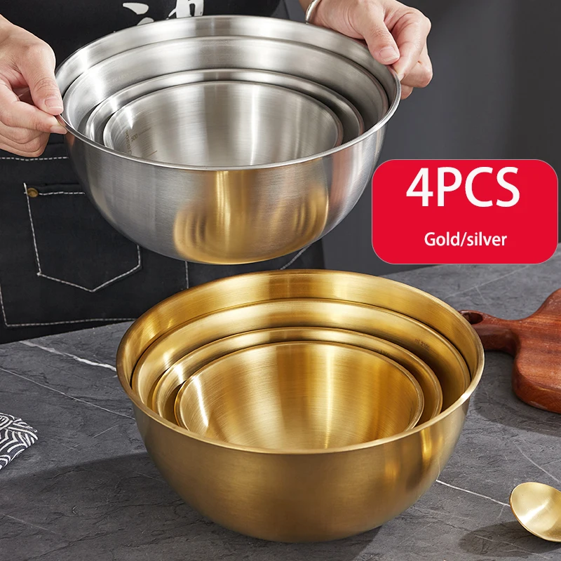 Stainless Steel Bowl Korean Ramen Bowl Fruit Salad Mixing with Scale
