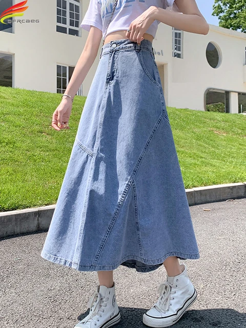 Amazon.com: MsavigVice Womens Denim Skirts Casual Ripped High Waisted  Frayed Raw Hem Blue Jean Skirts with Pockets Spring : Clothing, Shoes &  Jewelry