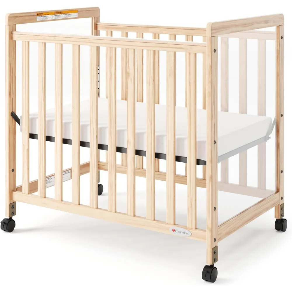 SafetyCraft Clearview Compact Daycare Crib, Durable Wood Construction, Non-Marking Casters (2 Locking), Includes 3” InfaPure 5