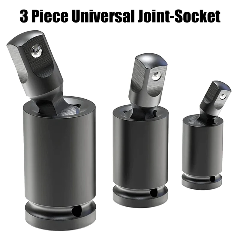 3Pcs Universal Joint Socket Set- 1/4" 3/8" 1/2" Drive Impact Swivel Socket, Electric Wrench Accessories for Auto Repair Workshop