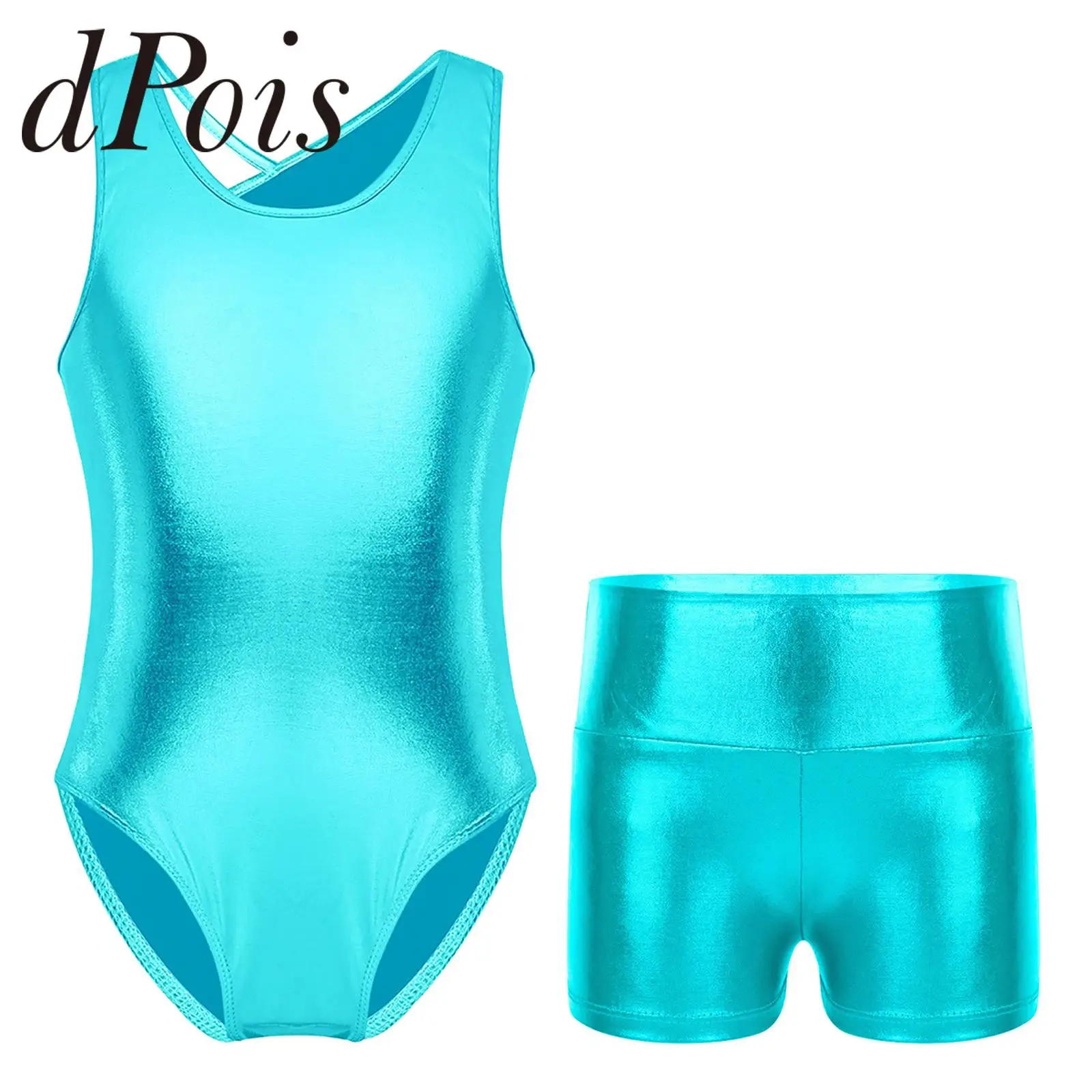 Doomiva Shiny Gymnastics Leotard Sets For Kids Girls One Shoulder Tank Top With Shirts Ballet Dance Biketard Bodysuit Zebra 8 - View #6