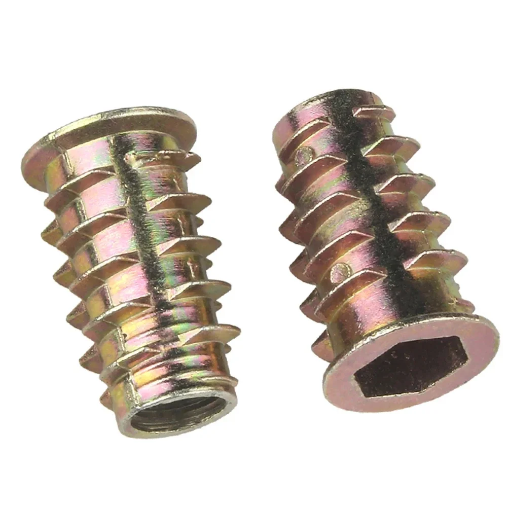 10Pcs M4-M10 Zinc Alloy Thread Hexagon Hex Socket Head Embedded Wood Insert Nut Flanged Hex Drive Head Furniture Nuts insert nut