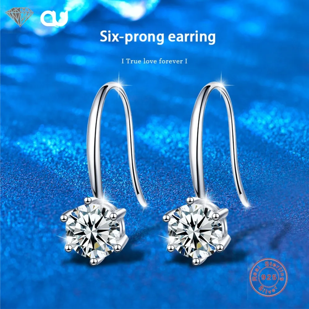

D Color Moissanite Earrings Stud Women 100% 925 Sterling Silver Sparkling GRA Certificate Wedding Jewelry 1.2 Carat Ear-Drops