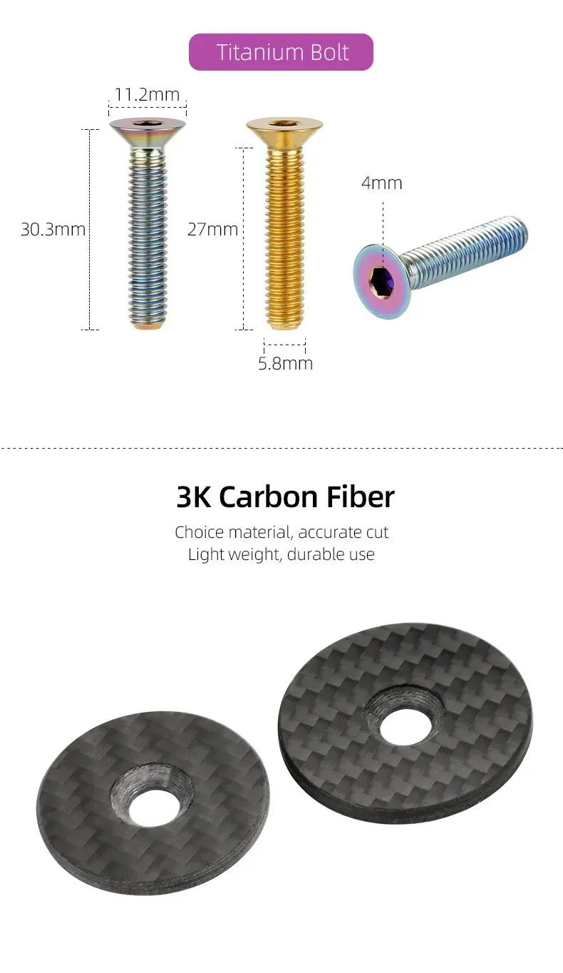 Description Picture 4 of itemBicycle Headset Top Carbon Fiber Cap W/ M6*30mm Titanium Screw for 1-1/8" 1-1/4" Front Fork Super Light 3K Matt Stem Top Cover