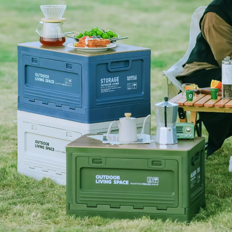 

New Outdoor Foldable Camping Storage Box Portable Camping Outdoor Folding Storage Box with Wooden Lid Capped Car Trunk Storage