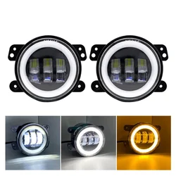 60W 4-Inch LED Fog Lights with White Halo Ring and Amber Turn Signal Lamp (4 inch 2PCs)