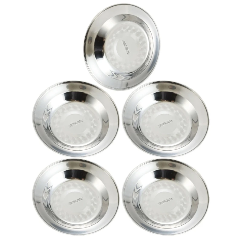 Y1UB Set of 5 304Stainless Steel Dinner Plate Round Metal Dish Set for Serving Dinner