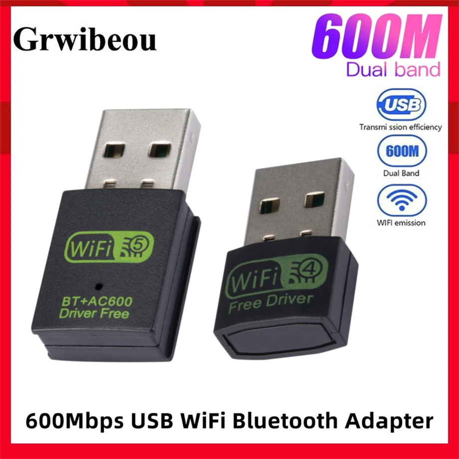 600Mbps USB WiFi Bluetooth Adapter Dual Band 2.4Ghz 5.8Ghz Wireless External Receiver for PC Laptop Desktop