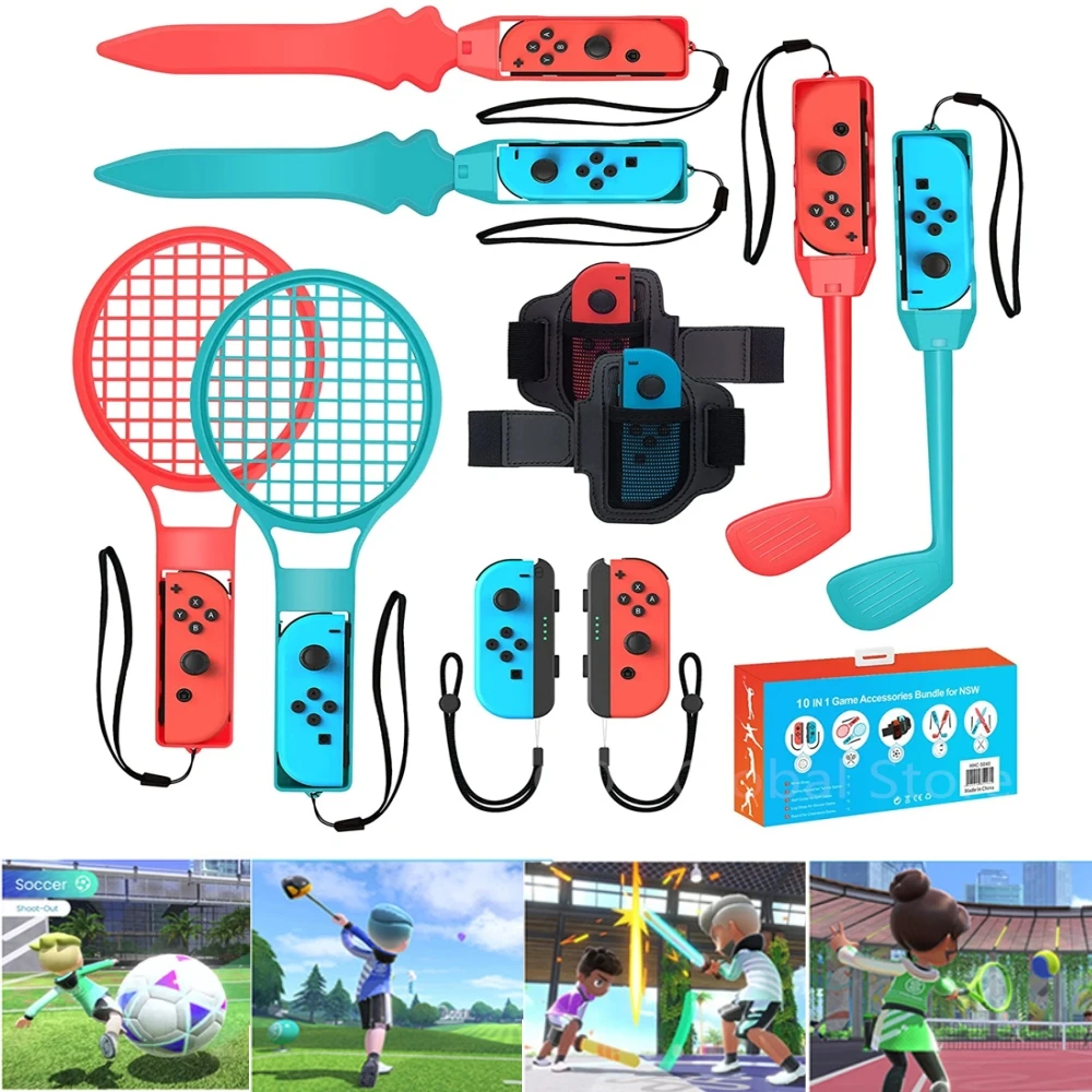 

10 In 1 For Nintendo Switch Sports Control Set Wristband/Tennis Racket/Leg Strap Motion Switch Game Accessories For Switch OLED