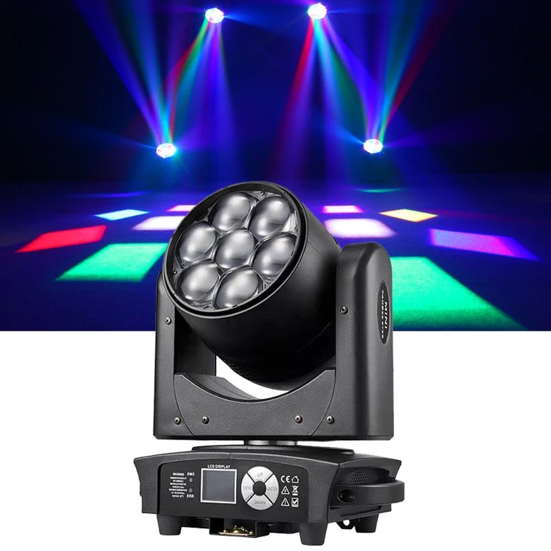 Mini 7x40W Full Colors RGBW 4in1 Bee Eye LED Moving Head Light DMX Stage Wash/Be