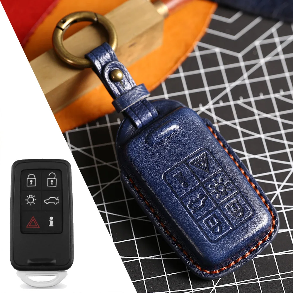 

Leather Car Key Case Cover Fob Shell for Volvo S60 S80 V60 XC60 XC70 S60L S80L V40 XC90 5 6 Buttons Protection Accessories