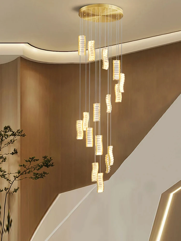 

Дизайнерская Потолочная люстра в стиле лофт, Хрустальная Подвесная лампа для освещения, современная роскошная Светодиодная лампа с подвеской для лестницы