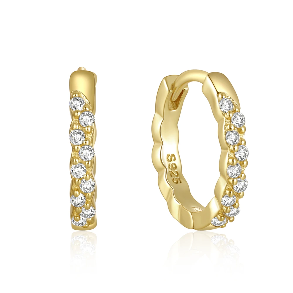 

925 Sterling Silver Hoop Earring Super Micro Inlaid Rhinestone Round Circle Earring Pendientes Plata 925 Ear Jewerly