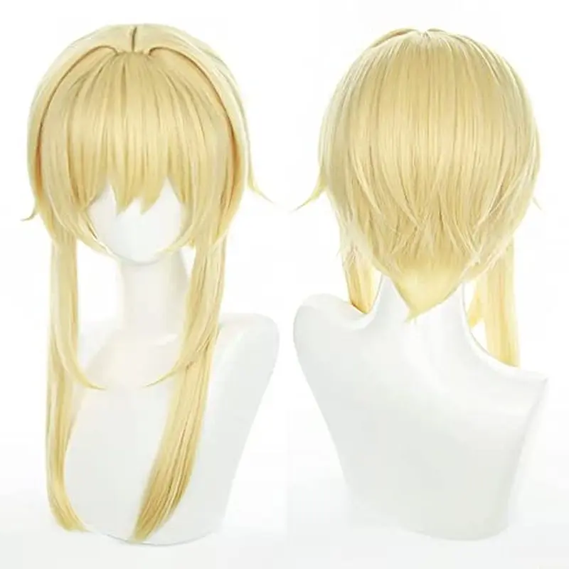 Traveler Genshin Impact Cosplay Blonde Straight Hair With Bangs Costume Wig For Halloween Women Traveler Lumine Wig